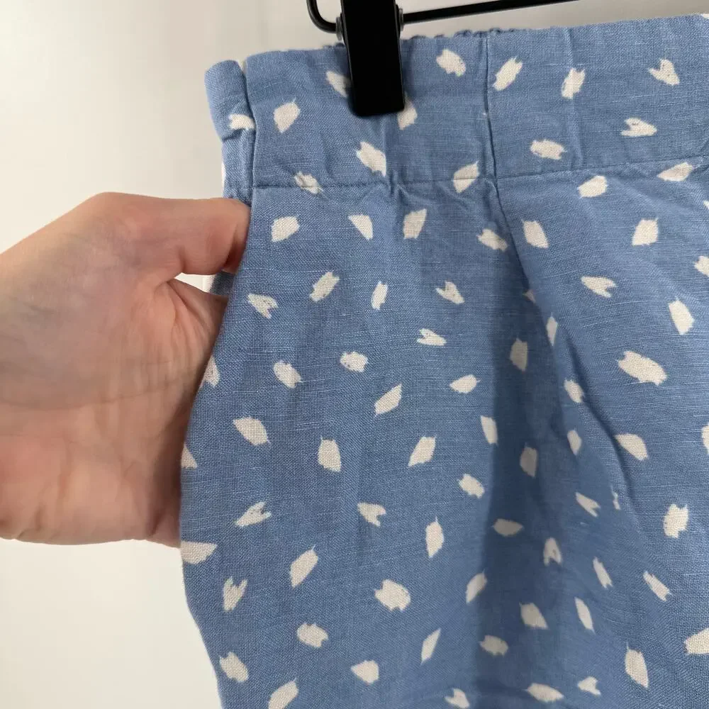 LOFT ANN TAYLOR Shorts SZ Small Linen Blend Pleat Pull On Shorts Blue White Geo